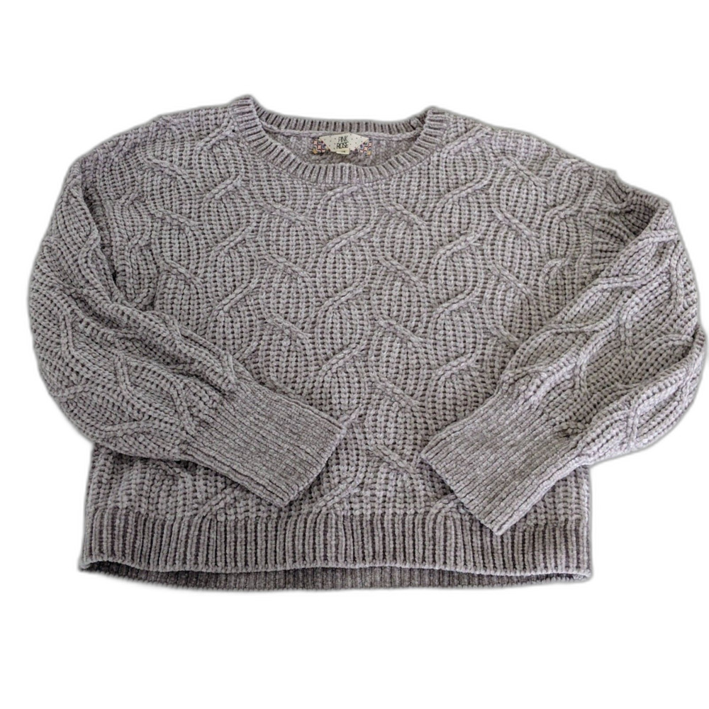 Women's Pink Rose Gray Chunky Cable Knit Sweater Size XS